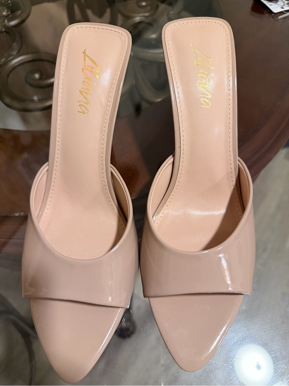 Narianna Nude Patent Slide Mules